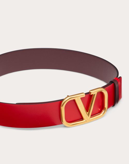Herske Celebrity nul Reversible Vlogo Signature Belt In Glossy Calfskin 40 Mm for Woman in  Black/pure Red | Valentino US