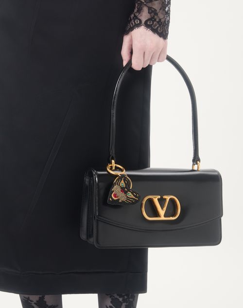 Valentino Garavani - Vg Coeur De Chat Bag Charm With Keychain In Nappa, Beads And Crystals - Multicolor/black - Woman - Shelf - W Acc - Keyrings And Bag Charms