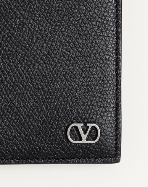 Valentino Garavani - Vlogo Signature Cardholder In Grainy Calfskin - Black - Man - Wallets And Small Leather Goods