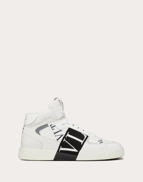 Mid-top Calfskin Vl7n Sneaker With Bands for Man in White/ Black