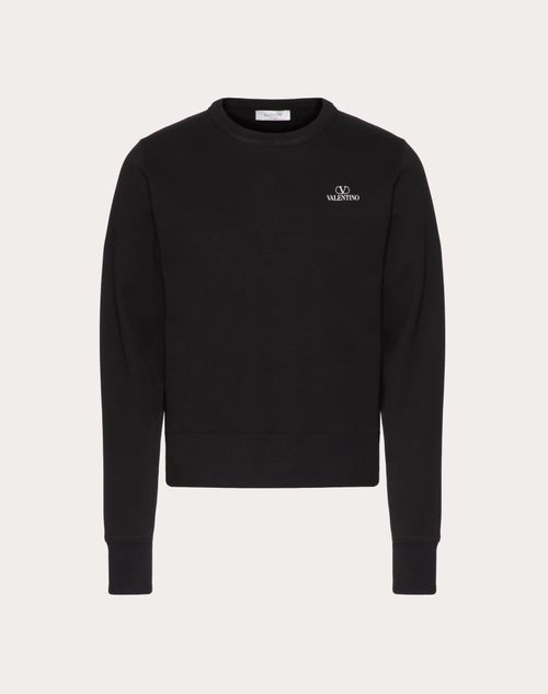 Valentino - Vlogo Valentino Print Crewneck Cotton Sweatshirt - Black - Man - T-shirts And Sweatshirts