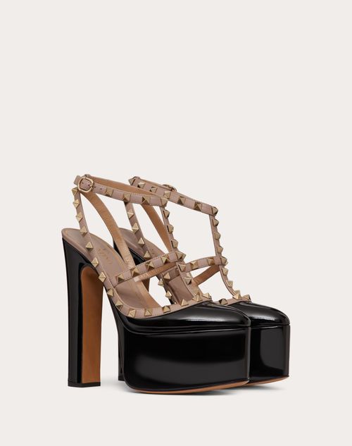 Valentino Garavani - Rockstud Platform Pump In Patent Leather 155 Mm - Black/poudre - Woman - Rockstud Pumps - Shoes
