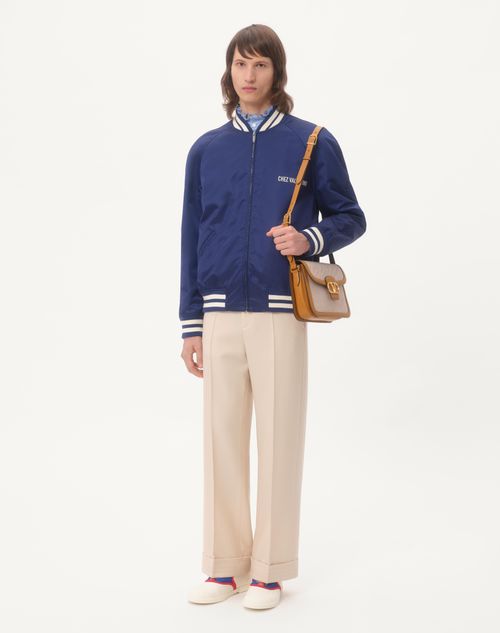 Valentino - Nylon Bomber Jacket With Chez Valentino Print - Cobalt/white - Man - Man Ready To Wear Sale