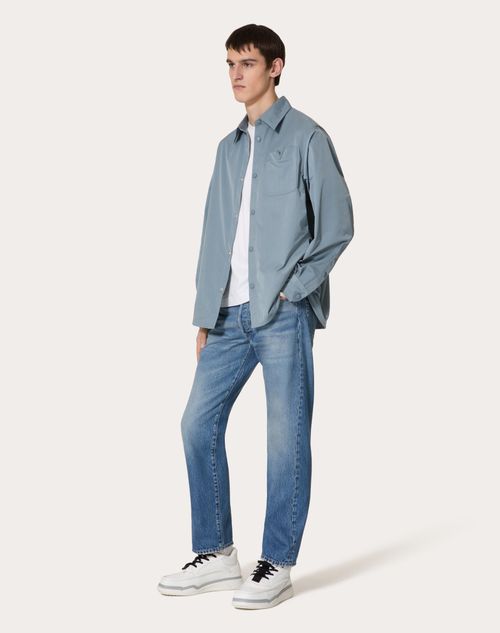 Valentino - Nylon Shirt Jacket With Rubberised V Detail - Stone - Man - Shelf - Mrtw - Embroideries & Denim