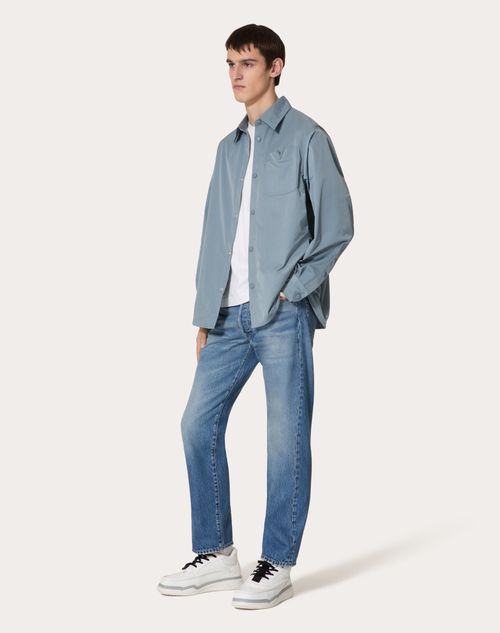 Valentino - Nylon Shirt Jacket With Rubberised V Detail - Stone - Man - Outerwear