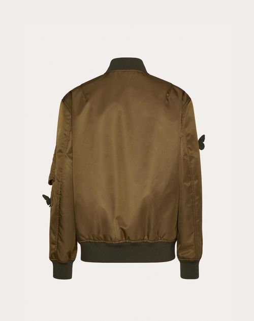 Valentino - Nylon Bomber Jacket With Embroidered Butterflies - Olive - Man - Outerwear