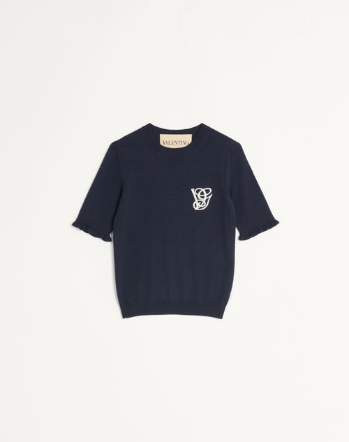 Valentino - Embroidered Wool Top - Night/cream - Woman - Knitwear