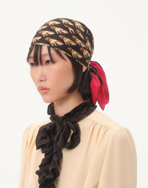 Valentino Garavani - Petit Charles Silk Foulard - Black/beige/red - Woman - Shelf - Soft Scarves
