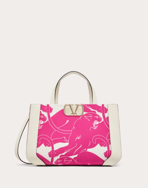 Valentino Garavani - Mittelgroße Vlogo Signature Handtasche Aus Canvas - Weiß/pink Pp - Frau - Shopper
