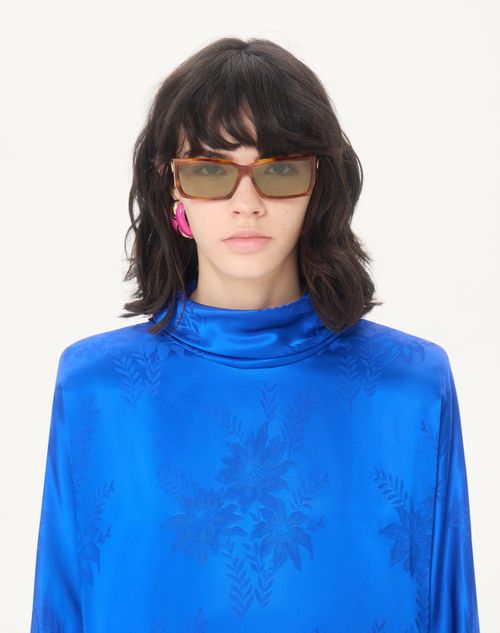 Valentino - Midi Dress In Shiny-matte Flowerism Sunflowers Jacquard - Cobalt - Woman - Dresses