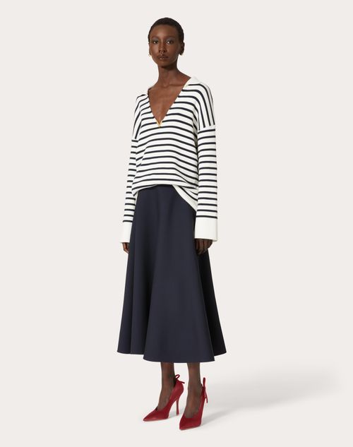 Valentino - Cotton Sweater - Ivory/navy - Woman - Knitwear