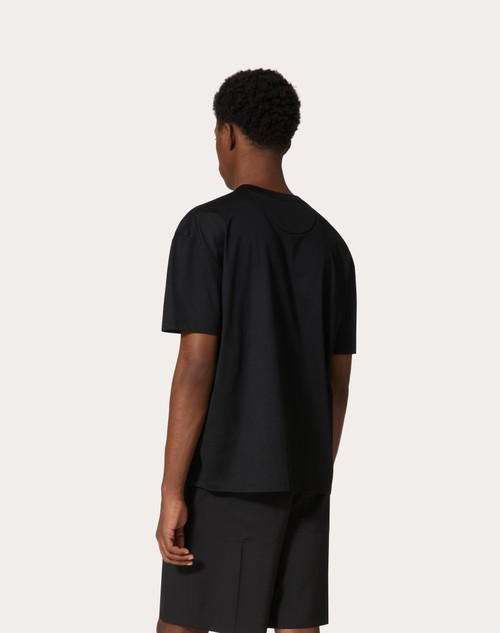 Mercerized Cotton T-shirt With Flower Embroidery for Man in Black |  Valentino US
