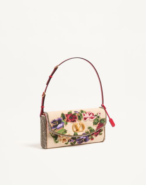 Valentino Garavani - Valentino Garavani Devain Embroidered Small Shoulder Bag - Natural/multicolor - Woman - Shoulder Bags