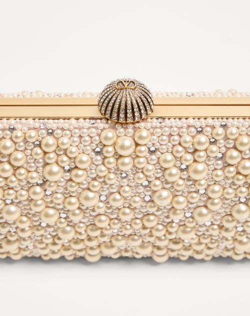 Valentino Garavani - Valentino Garavani Carry Secrets Minaudiere With Pearls And Rhinestones - Crystal/cream - Woman - Clutches