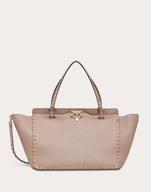 Medium Grainy Calfskin Rockstud Bag for Woman in Black