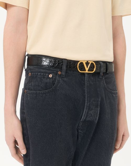 Valentino Garavani - Vlogo Signature Crocodile Belt 30 Mm - Black - Man - Belts