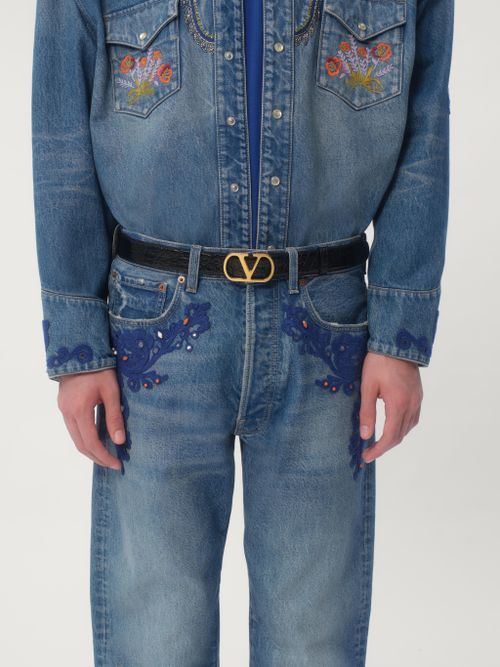 Valentino Garavani - Vlogo Signature Crocodile Belt 30 Mm - Black - Man - Belts
