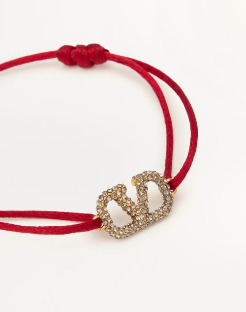 Valentino Garavani - Vlogo Signature Bracelet In Cotton And Swarovski® Crystals - Rouge Pur/black - Woman - Accessories