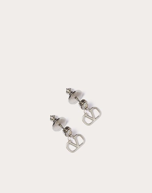 Valentino Garavani - Vlogo Signature Earrings In Metal And Swarovski® Crystals - Palladium/crystal - Woman - Accessories