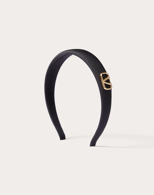 Valentino Garavani - Vlogo Signature Silk Headband With Metal Vlogo Signature Applique' - Black/gold - Woman - Hair Accessories