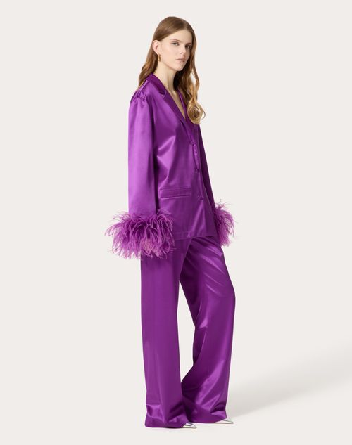 Valentino - Satin De Soie Pants - Violet - Woman - Pants And Shorts