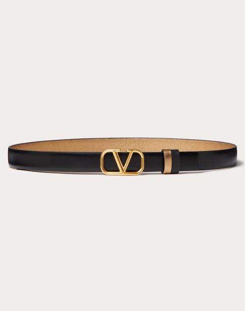 Valentino Garavani - Vlogo Signature Reversible Belt In Shiny And Metallic Calfskin 20mm - Black/dark Antique Brass - Woman - Belts - Accessories