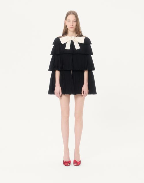 Valentino - Cape Aus Besticktem Organza - Schwarz/butter - Frau - Jacken Und Mäntel