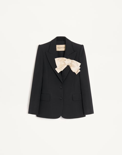 Valentino - Crepe Couture Jacke Mit Schleife - Schwarz/elfenbein - Frau - Jacken Und Mäntel