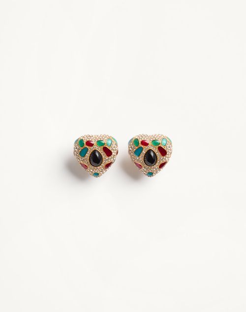 Valentino Garavani - Coeur Royal Metal, Enamel And Swarovski® Crystal Earrings - Antique Brass/multicolour - Woman - Jewellery