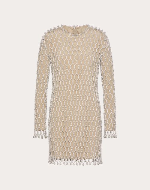 Valentino - Embroidered Rhinestone Mesh Short Dress - Silver - Woman - Dresses