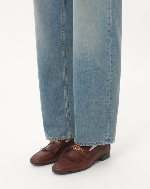 Valentino Garavani - Vlogo Signature Kidskin Loafer With Fringes - Coffe - Man - Shelf - M Shoes - Vlogo Signature
