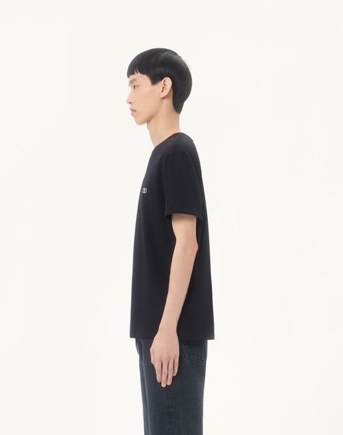Valentino - Valentino Cotton T-shirt With Vlogo Embroidery - Black - Man - T-shirts And Sweatshirts