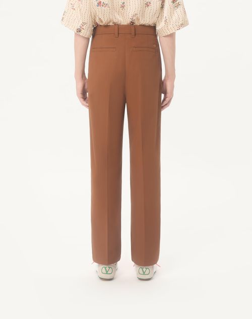 Valentino - Valentino Trousers In Cotton Gabardine - Chocolate - Man - Trousers And Shorts