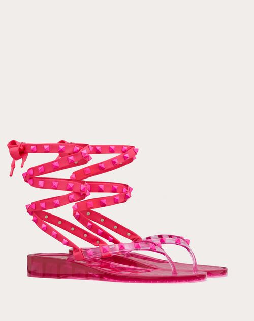 Valentino Garavani - Sandales Rockstud À Entre-doigts En Caoutchouc Avec Clous Assortis, Talon :30 mm - Pink Pp - Femme - Claquettes Et Tongs