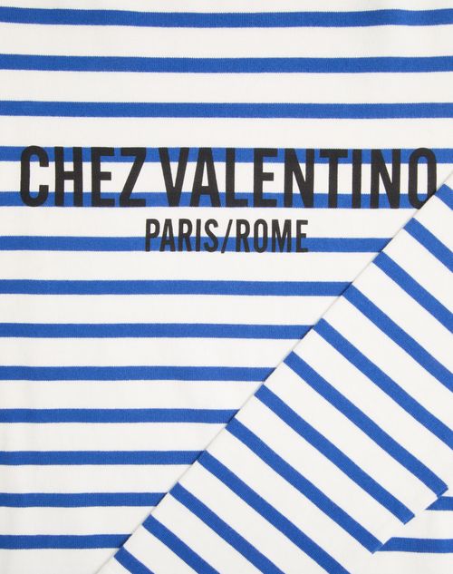 Valentino - Long-sleeved Cotton T-shirt With Chez Valentino Print - Ivory/blue - Woman - Tshirts And Sweatshirts