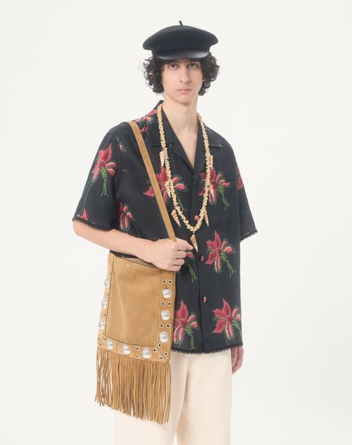 Valentino - Valentino Bowlinghemd Aus Leinen Mit Papier Floral-print - Schwarz/ Rot - Mann - Hemden