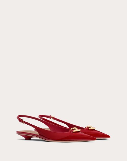 Valentino Garavani - The Bold Edition Vlogo Slingback Ballerina In Patent Leather 20mm - Rosso Valentino - Woman - Shoes