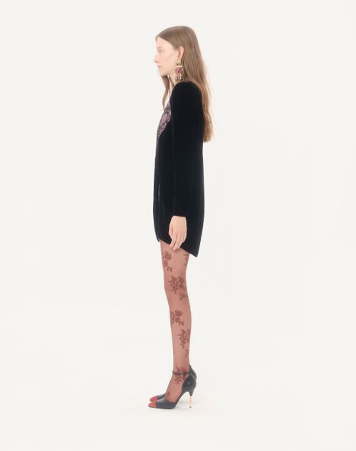 Valentino - Abito Corto In Velluto Con Pizzo - Nero/rosa - Donna - Abiti