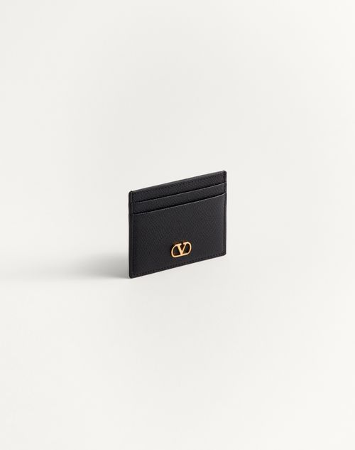 Valentino Garavani - Vlogo Signature Grainy Calfskin Card Holder - Black - Woman - Wallets And Small Leather Goods