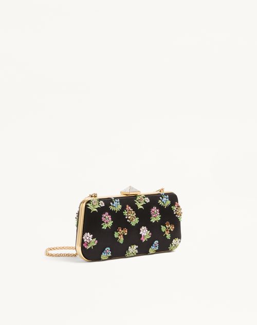 Valentino Garavani - Carry Secrets Satin Minaudiere With Floral Embroidery - Black/multicolour - Woman - Clutches