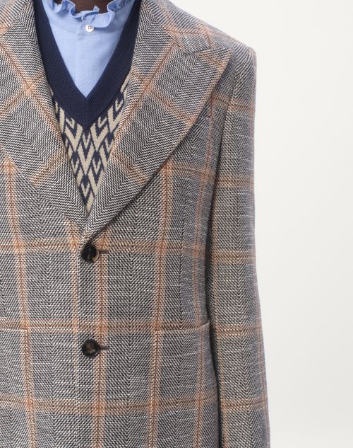 チェック柄 ウール混 シングルブレスト ジャケット for メンズ チェック柄 ウール混 シングルブレスト ジャケット for メンズ