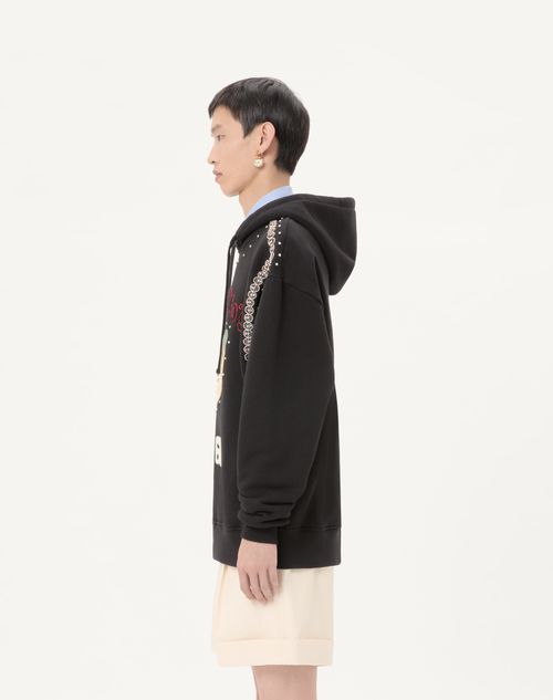 Valentino - Cotton Hooded Sweatshirt With Le Chat De La Maison Patch - Black - Man - T-shirts And Sweatshirts
