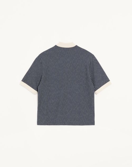 Valentino - Valentino Viscose T-shirt With Striped Vlogo Embroidery - Navy/butter - Man - T-shirts And Sweatshirts