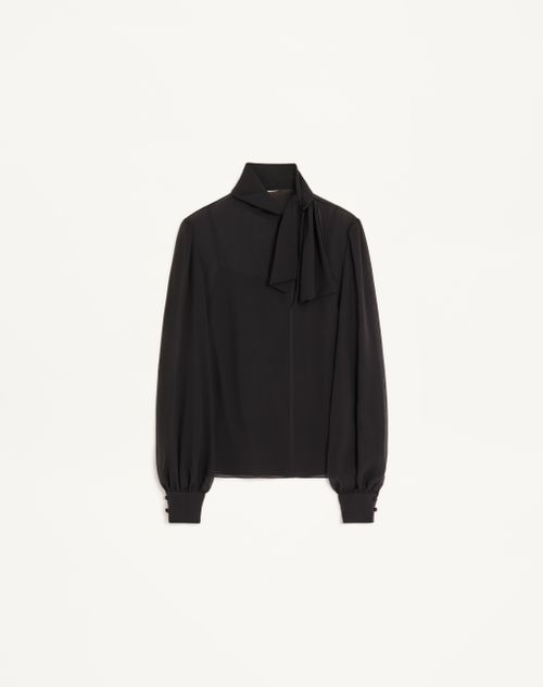 Valentino - Leichtes Georgette-top Mit Schal - Schwarz - Frau - Blusen Und Tops