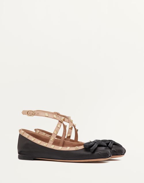 Valentino Garavani - Rockstud Ballerina In Nappa Leather - Black/rose Cannelle - Woman - Ballerinas