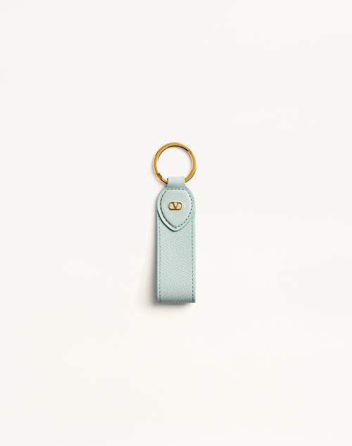Valentino Garavani - Vlogo Signature Grainy Calfskin Key Ring - Sky Grey - Woman - Bag Charms And Keyrings