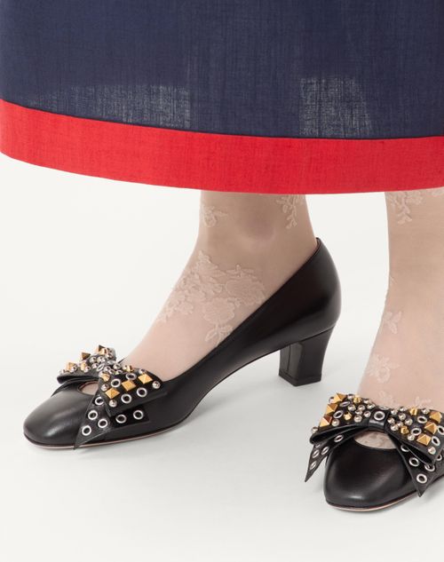 Valentino Garavani - Bowow Pump In Kidskin With Studs 45mm - Black - Woman - Pumps