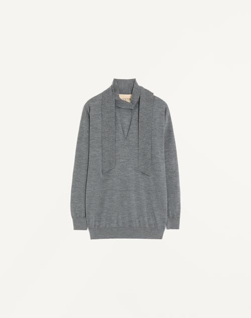 Valentino - Wool Sweater With Scarf - Grey - Woman - Knitwear