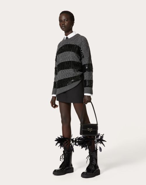 Valentino - Embroidered Wool Sweater - Dark Grey/black - Woman - Knitwear