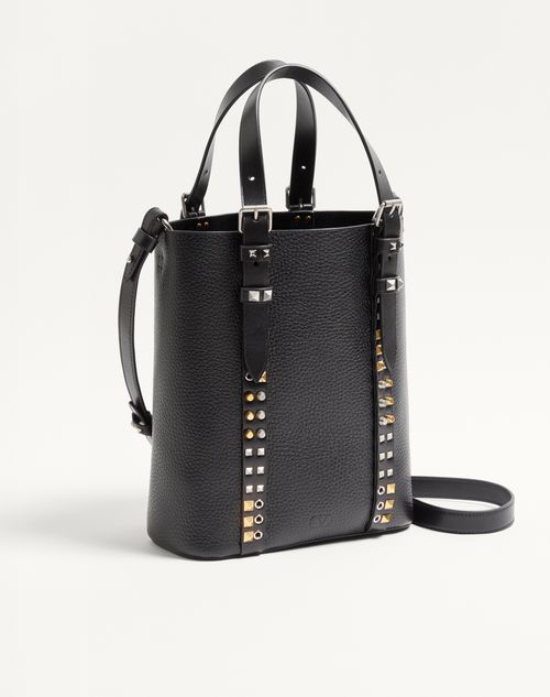 Valentino Garavani - ヴァレンティノ ガラヴァーニ ロックスタッズ グレインカーフスキン スモール トート - ブラック - メンズ - トート